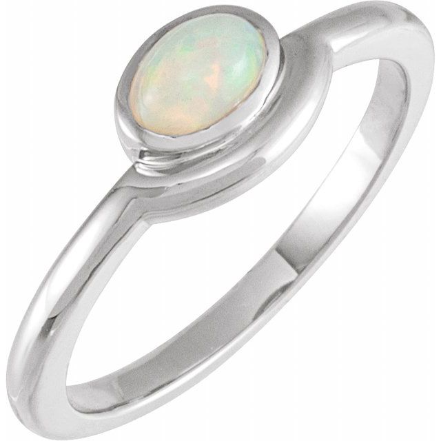 14K White Natural White Ethiopian Opal Bezel-Set Cabochon Ring