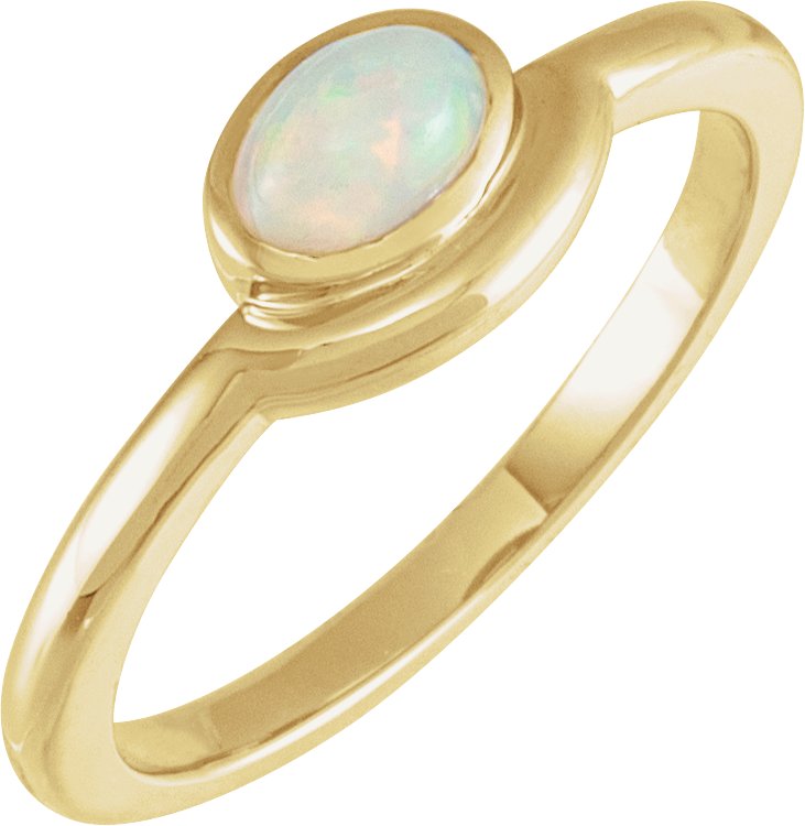 14K Жълто злато Natural Ethiopian Opal Bezel-Set Cabochon Пръстен