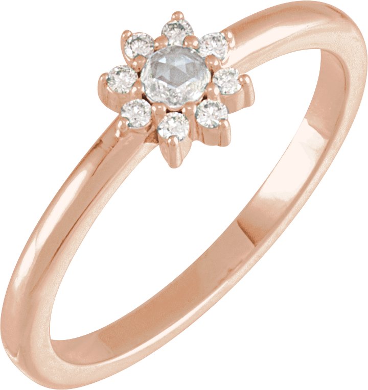 14K Rose 0.17 CTW Rose Cut Natural Diamond and Faceted Natural Diamond Halo Style Ring Ref 19625759