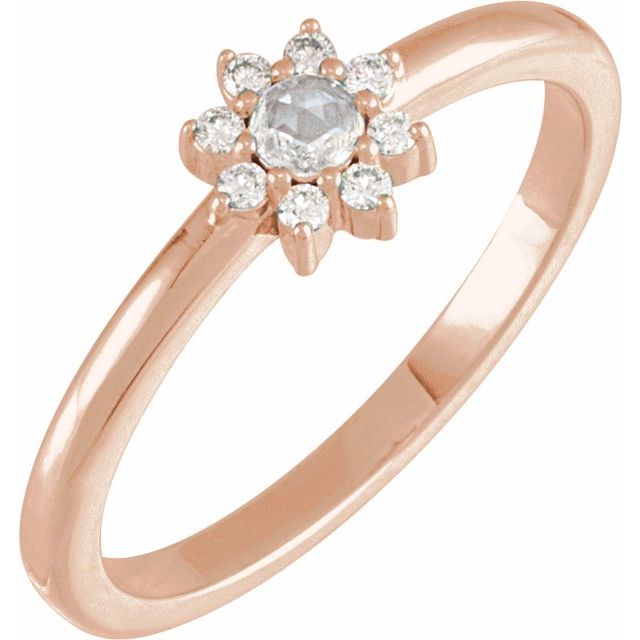 14K Rose 1/6 CTW Rose-Cut Natural Diamond & Faceted Natural Diamond Halo-Style Ring