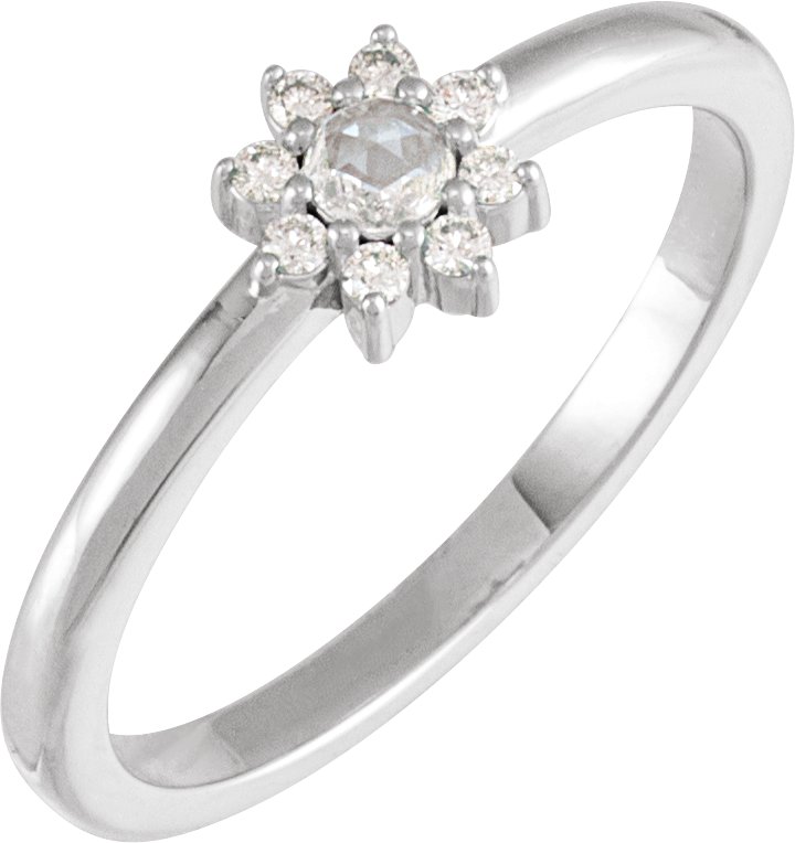 Sterling Silver 0.17 CTW Rose Cut Natural Diamond and Faceted Natural Diamond Halo Style Ring Ref 19625829