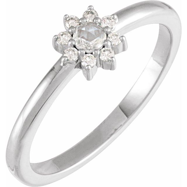 Platinum 1/6 CTW Rose-Cut Natural Diamond & Faceted Natural Diamond Halo-Style Ring