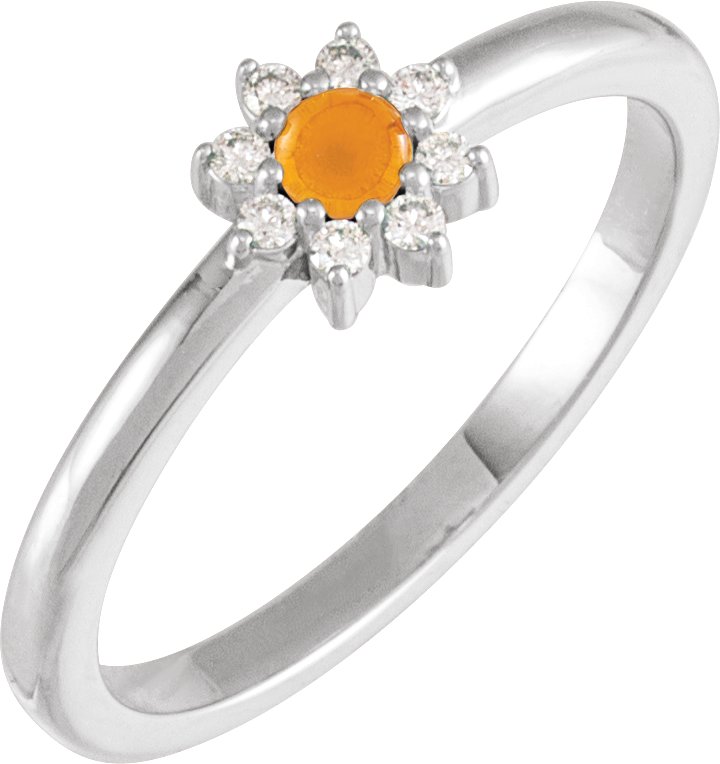 Sterling Silver Natural Citrine and .07 CTW Natural Diamond Halo Style Ring Ref 19625837