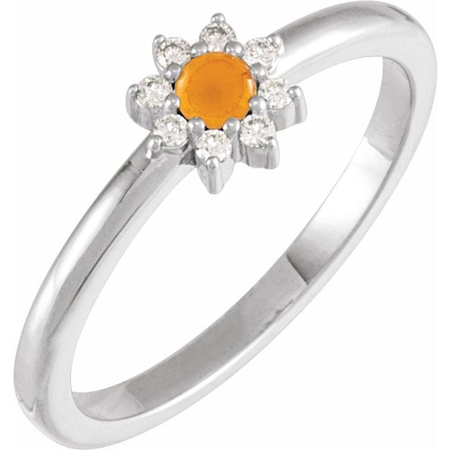 Sterling Silver Natural Citrine & .07 CTW Natural Diamond Halo-Style Ring 