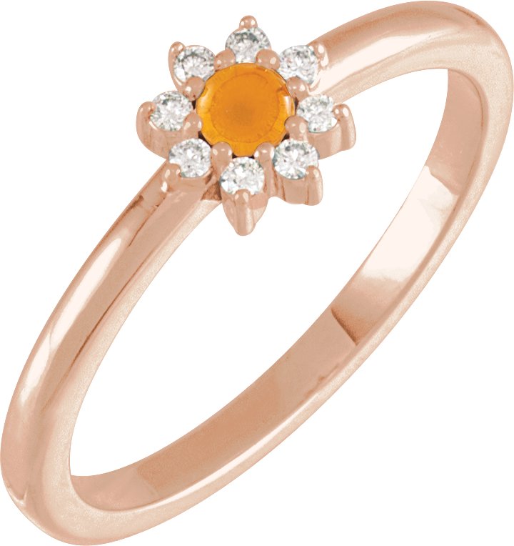 14K Rose Natural Citrine and .07 CTW Natural Diamond Halo Style Ring Ref 19625826