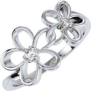 Sterling Silver .07 CTW Diamond Floral-Inspired Ring 