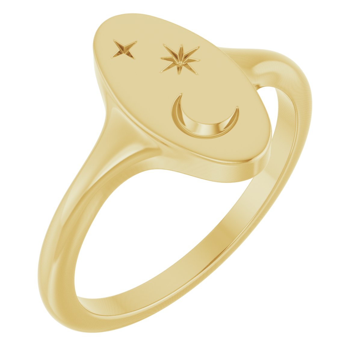 14K Yellow Moon & Star Signet Ring