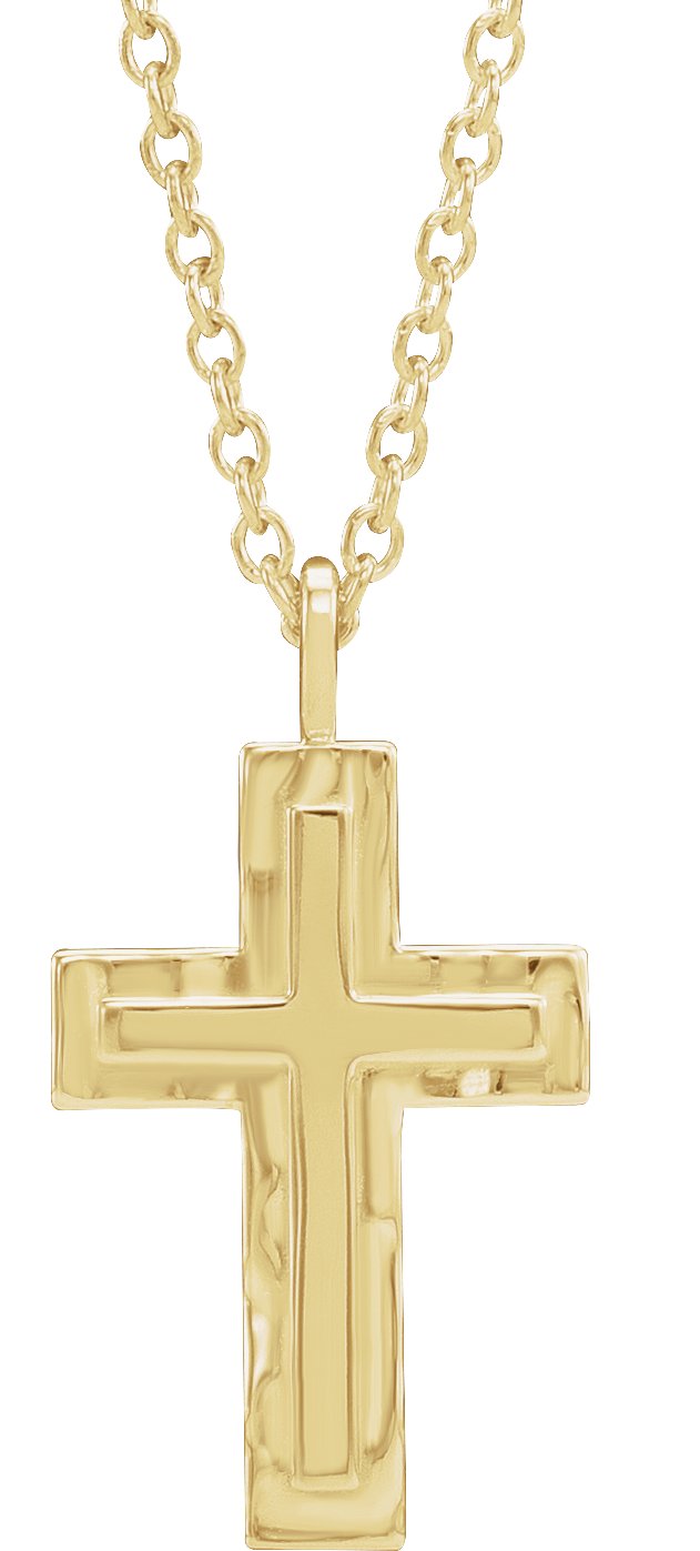 14K Yellow Textured Cross 18" Necklace