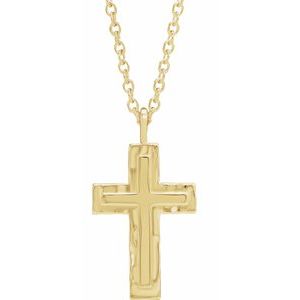 14K Yellow Textured Cross 18" Necklace