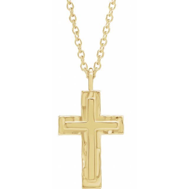14K Yellow Textured Cross 18 Necklace