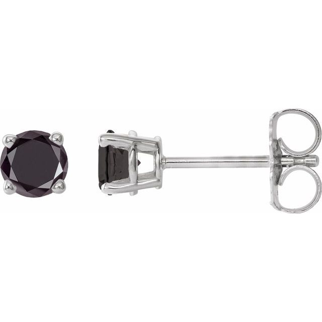 14K White 1/2 CTW Natural Black Diamond Stud Earring with Friction Post