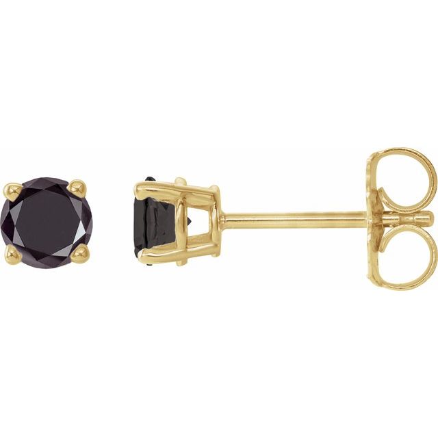14K Yellow 1/2 CTW Natural Black Diamond Stud Earring with Friction Post