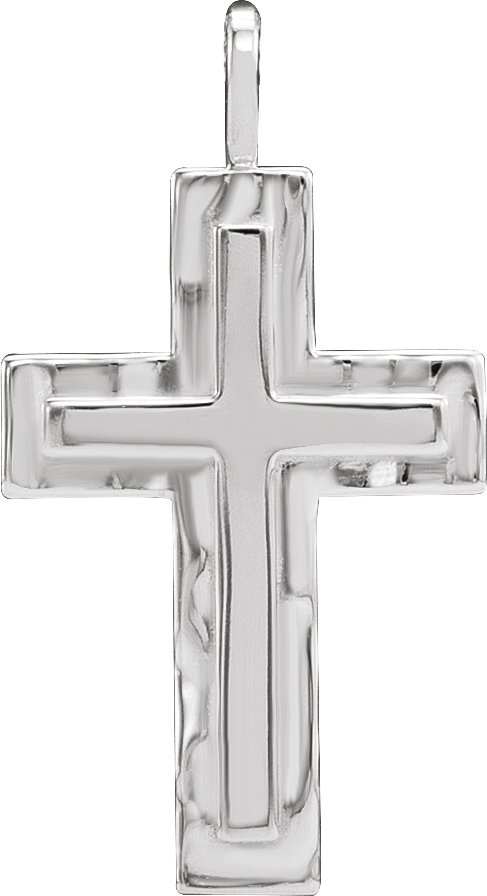 Platinum 24.47x13.4 mm Textured Cross Pendant