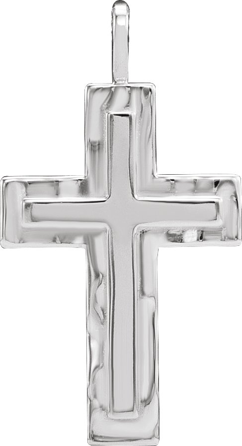 14K White 24.47x13.4 mm Textured Cross Pendant