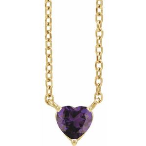14K Yellow Natural Amethyst Heart 16-18" Necklace