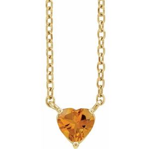14K Yellow Natural Citrine Heart 16-18" Necklace