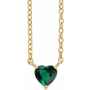 14K Yellow Lab-Grown Emerald Heart 16-18" Necklace