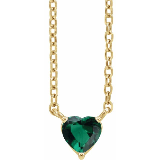 14K Yellow Lab-Grown Emerald Heart 16-18 Necklace