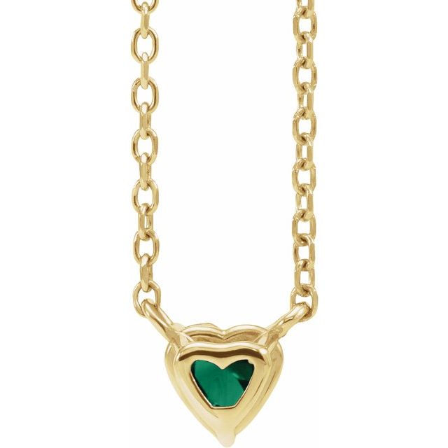 14K Yellow Lab-Grown Emerald Heart 16-18 Necklace