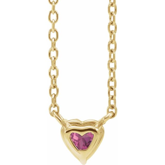 14K Yellow Natural Pink Tourmaline Heart 16-18 Necklace