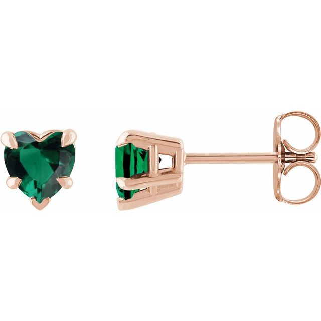 14K Rose Lab-Grown Emerald Stud Earring