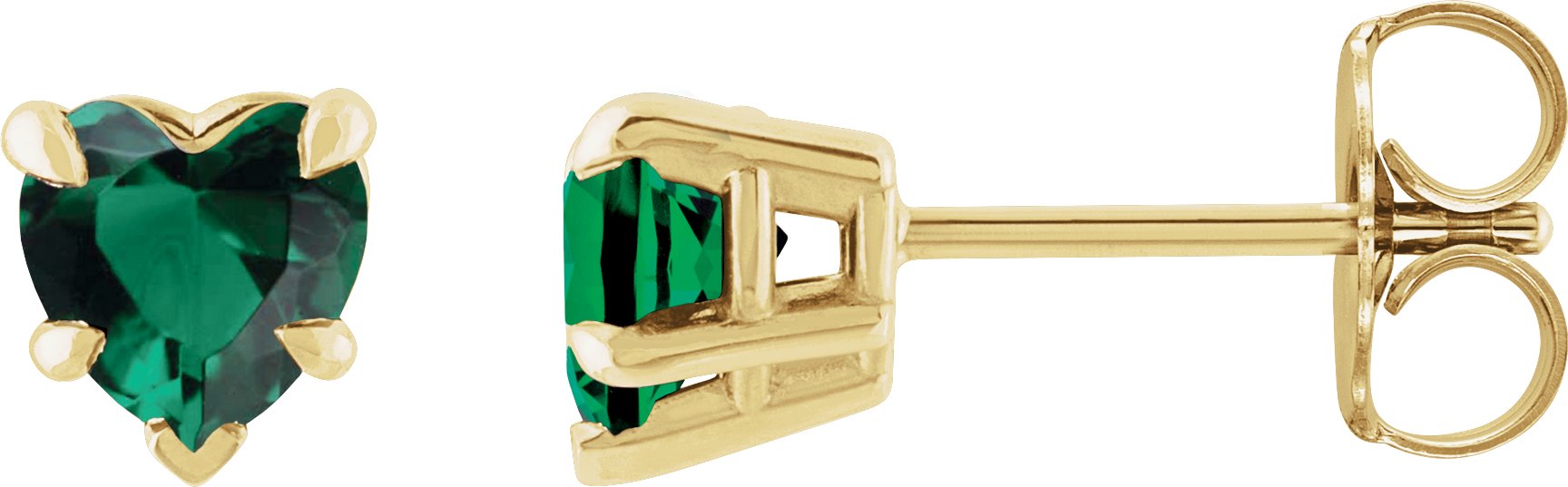 14K Yellow Lab-Grown Emerald Stud Earring