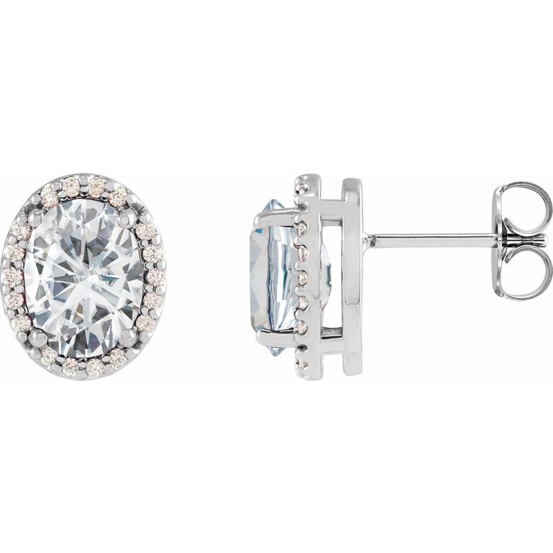 Oval 4-Prong Halo-Style Low Stud Earring