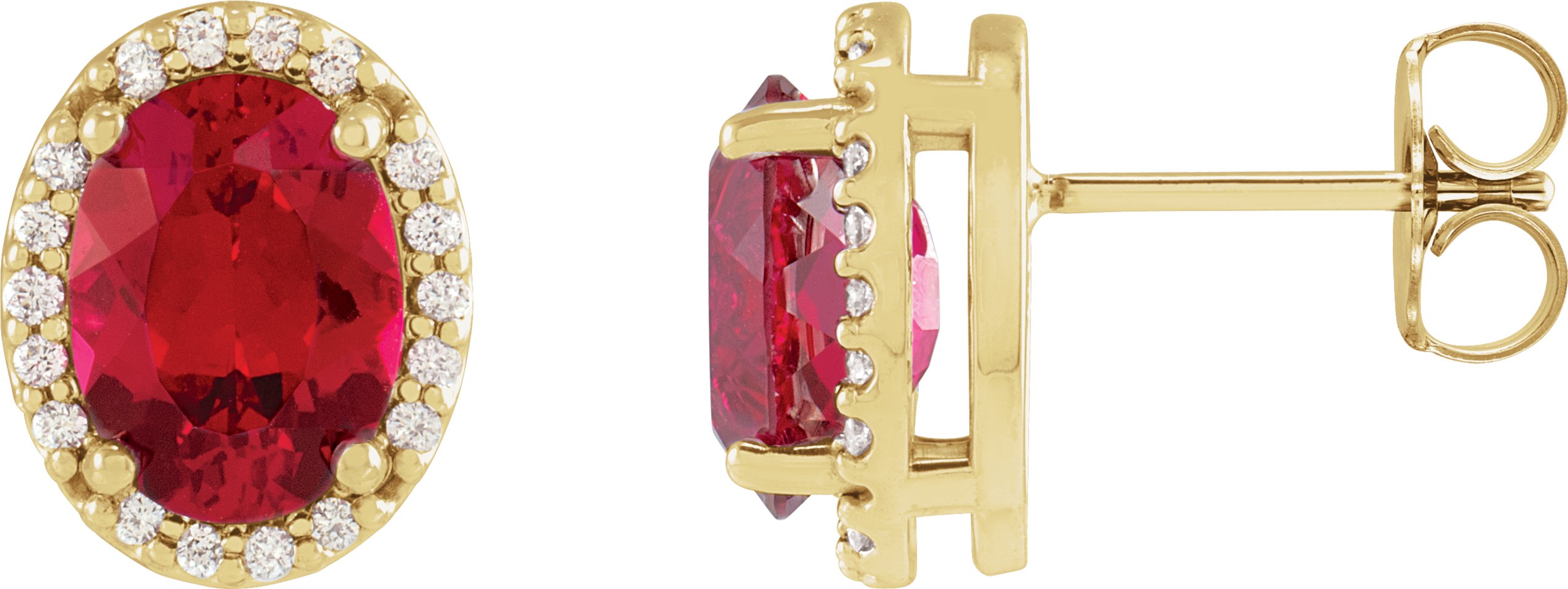 14K Yellow Lab Grown Ruby and .06 CTW Natural Diamond Halo Style Earrings Ref 19705957