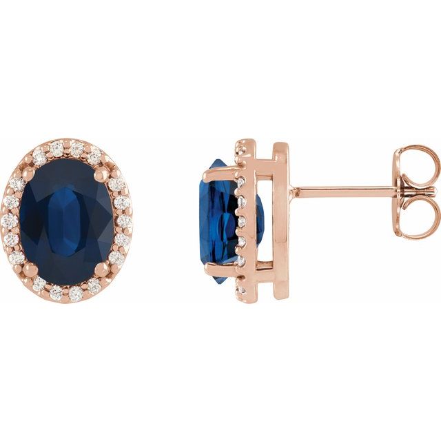 14K Rose 5x3 mm Lab-Grown Blue Sapphire & .04 CTW Natural Diamond Halo-Style Earring