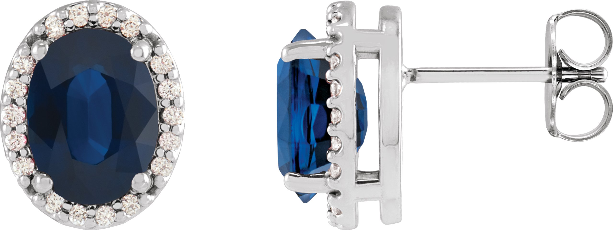 14K White Lab-Grown Blue Sapphire & .06 CTW Natural Diamond Halo-Style Earrings