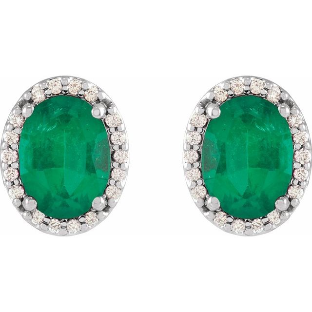 14K White Lab-Grown Emerald & .04 CTW Natural Diamond Halo-Style Earrings