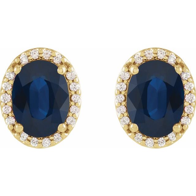 14K Yellow Lab-Grown Blue Sapphire & .06 CTW Natural Diamond Halo-Style Earrings