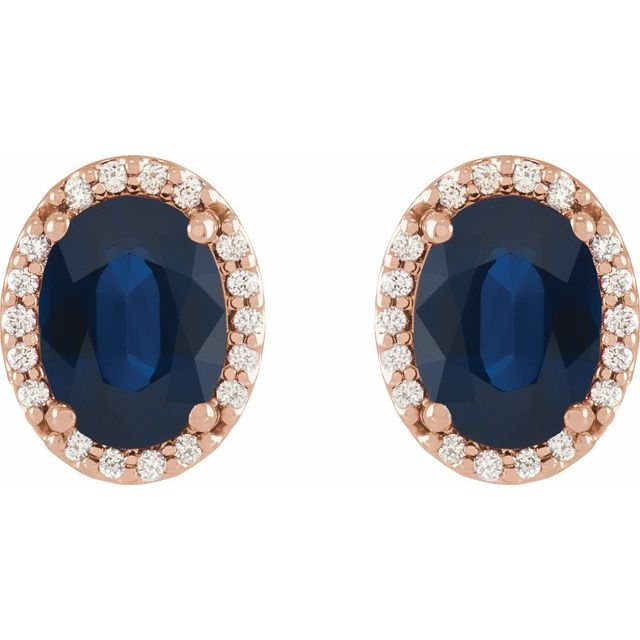 14K Rose 5x3 mm Lab-Grown Blue Sapphire & .04 CTW Natural Diamond Halo-Style Earring