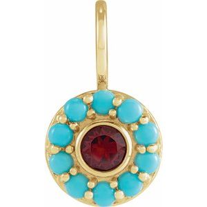14K Yellow Natural Mozambique Garnet & Natural Turquoise Halo-Style Charm/Pendant