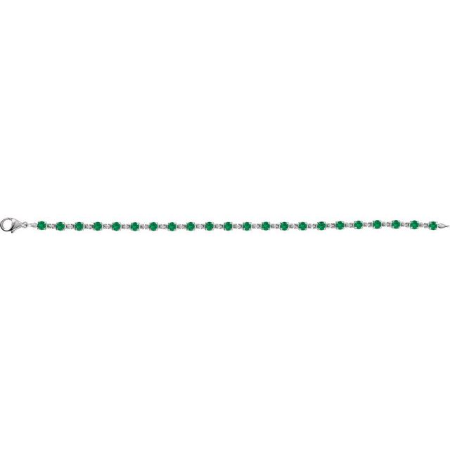 14K White Lab-Grown Emerald 7 1/4 Line Bracelet