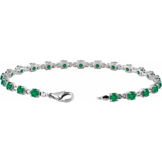 14K White Lab-Grown Emerald 7 1/4 Line Bracelet