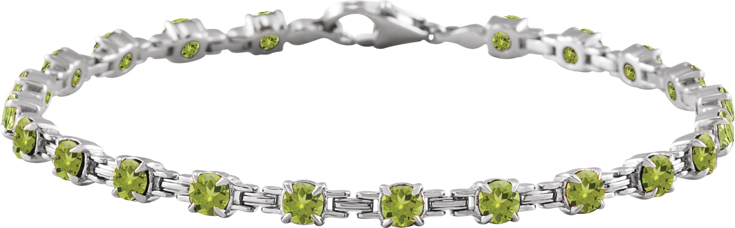 14K White Natural Peridot 7 1/4" Line Bracelet