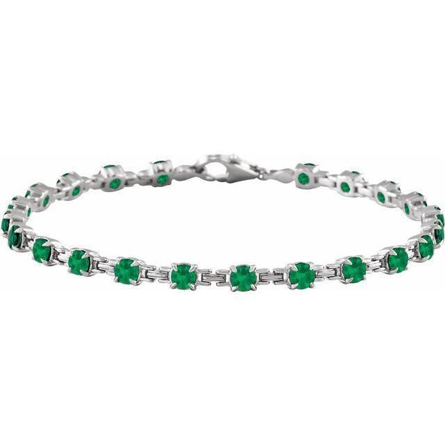14K White Lab-Grown Emerald 7 1/4" Line Bracelet