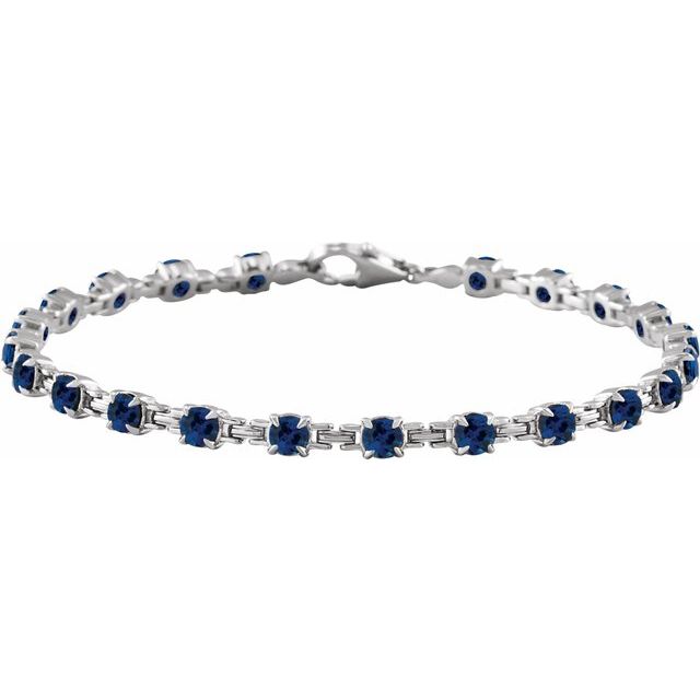 14K White Lab-Grown Blue Sapphire 7 1/4" Line Bracelet