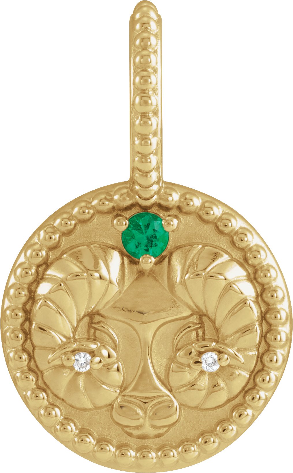 14K Yellow Natural Emerald & .005 CTW Natural Diamond Aries Charm/Pendant
