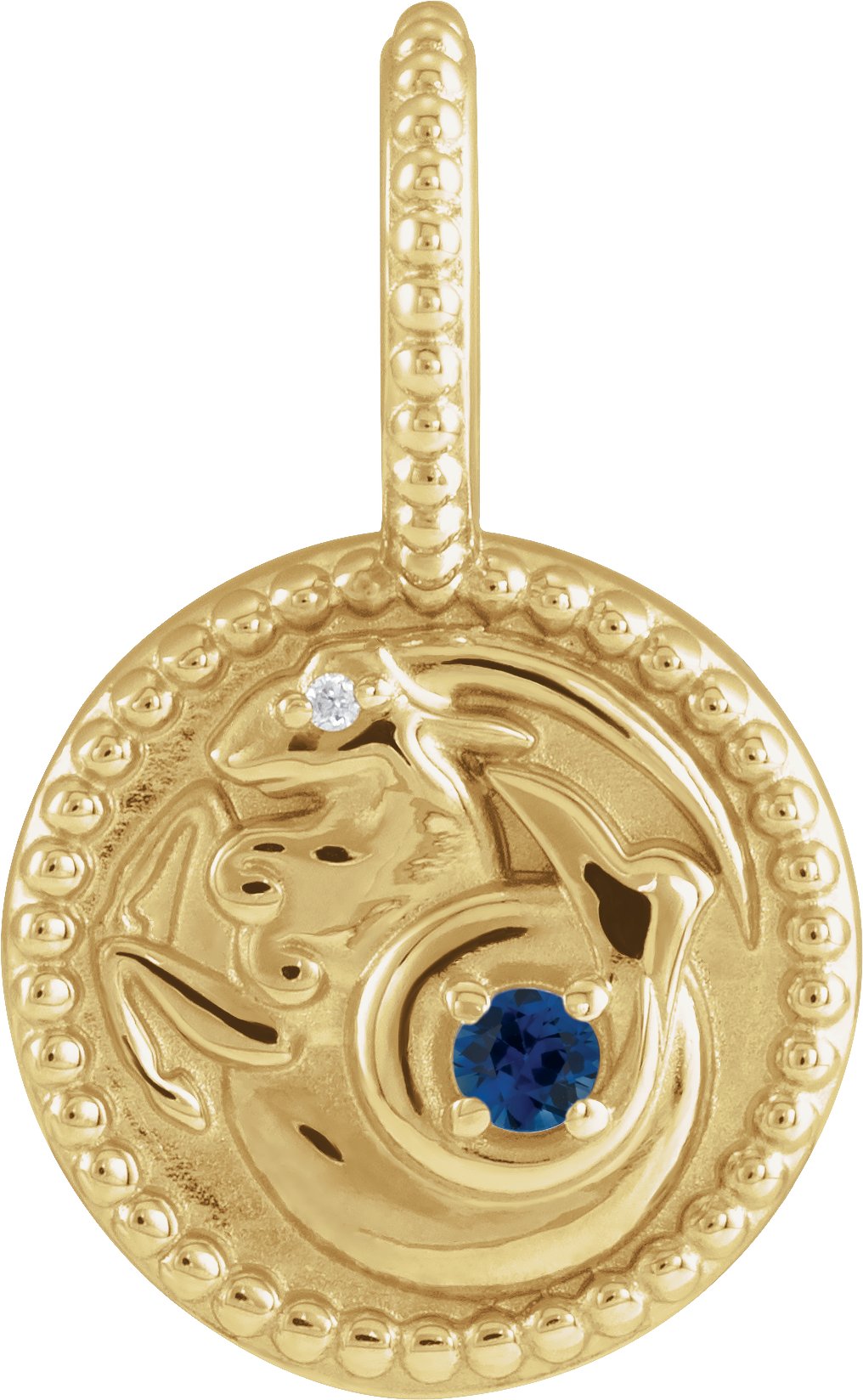 14K Yellow Natural Blue Sapphire and .0025 CTW Natural Diamond Capricorn Charm or Pendant Ref 19836115