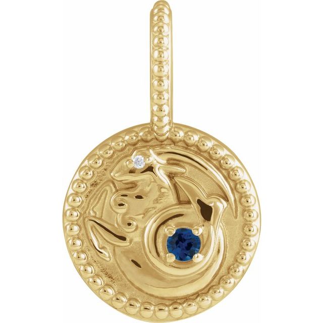 14K Yellow Natural Blue Sapphire & .0025 CTW Natural Diamond Capricorn Charm/Pendant