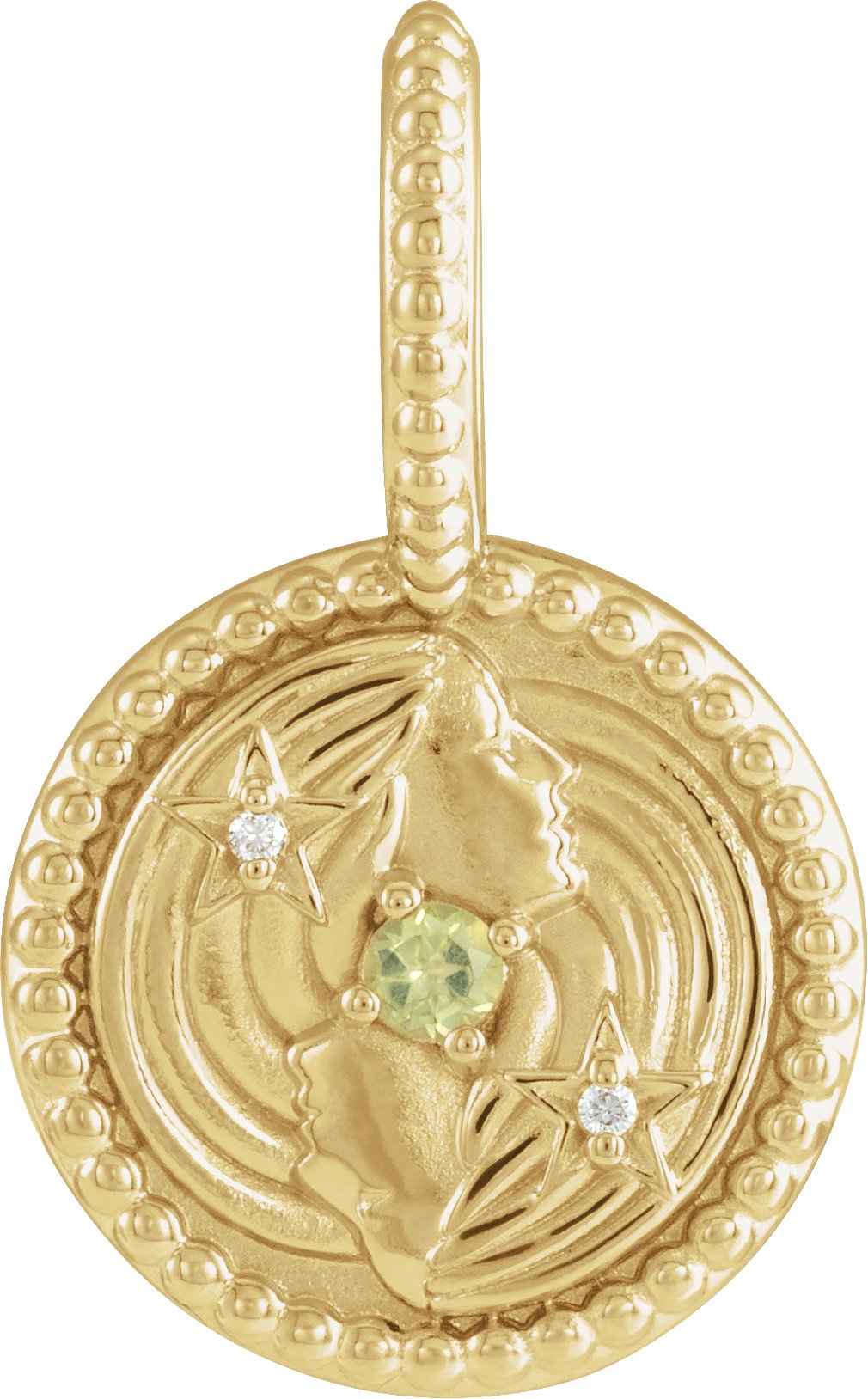 14K Yellow Natural Peridot and .005 CTW Natural Diamond Gemini Charm or Pendant Ref 19836133