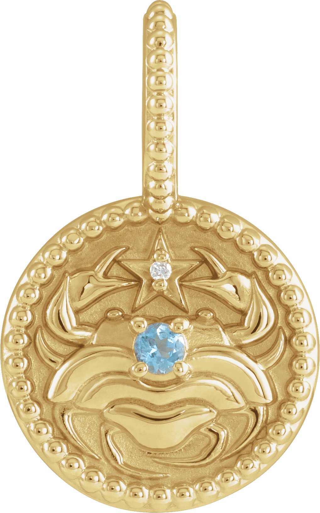 14K Yellow Natural Aquamarine & .0025 CTW Natural Diamond Cancer Charm/Pendant