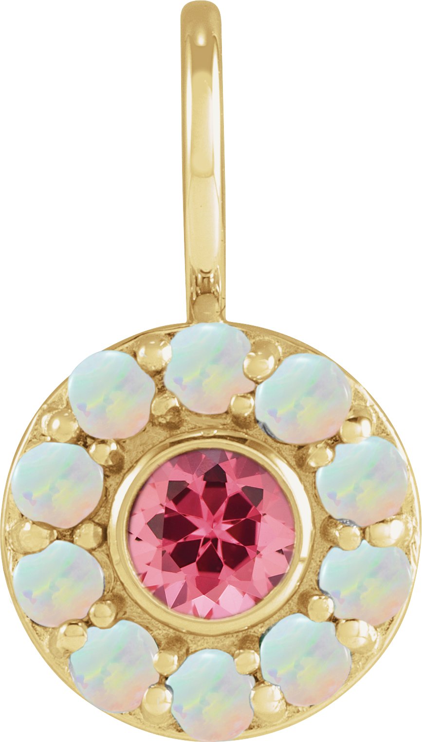 14K Yellow Natural Pink Spinel and Natural White Opal Halo Style Charm or Pendant Ref 19750435