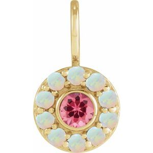 14K Yellow Natural Pink Spinel & Natural White Opal Halo-Style Charm/Pendant