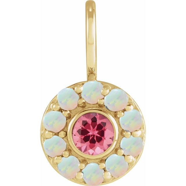 14K Yellow Natural Pink Spinel & Natural White Opal Halo-Style Charm/Pendant