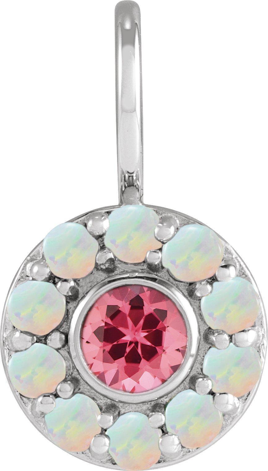 14K White Natural Pink Spinel and Natural White Opal Halo Style Charm or Pendant Ref 19750418