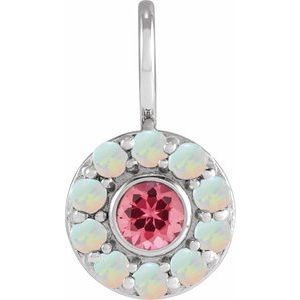 14K White Natural Pink Spinel & Natural White Opal Halo-Style Charm/Pendant