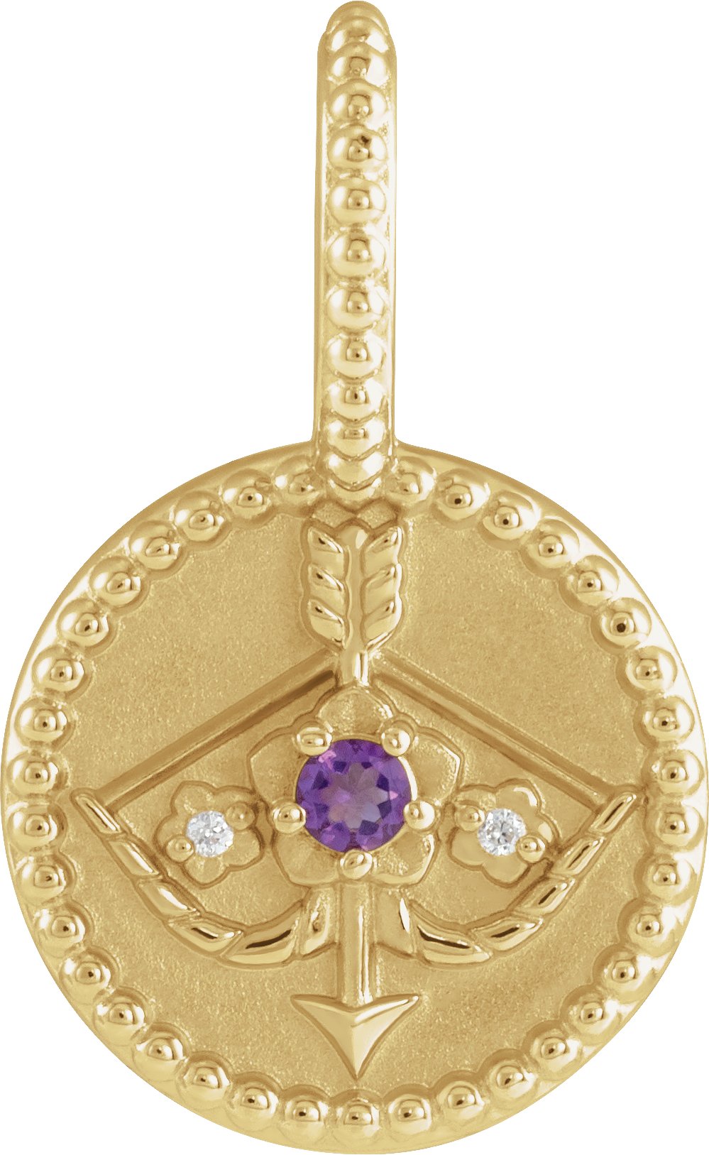 14K Yellow Natural Amethyst and .005 CTW Natural Diamond Sagittarius Charm or Pendant Ref 19836216